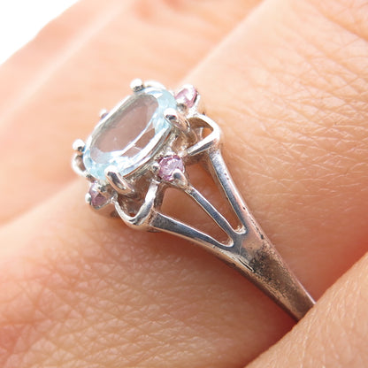 925 Sterling Silver Vintage Real Blue Topaz & Amethyst Butterfly Ring Size 10