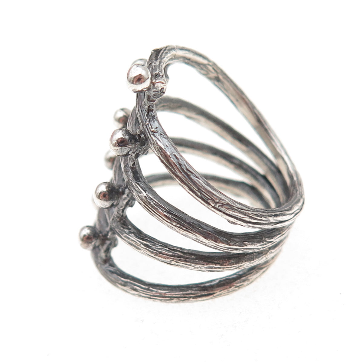 925 Sterling Silver Vintage Modernist 8-Row Oxidized Ring Size 7