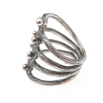 925 Sterling Silver Vintage Modernist 8-Row Oxidized Ring Size 7