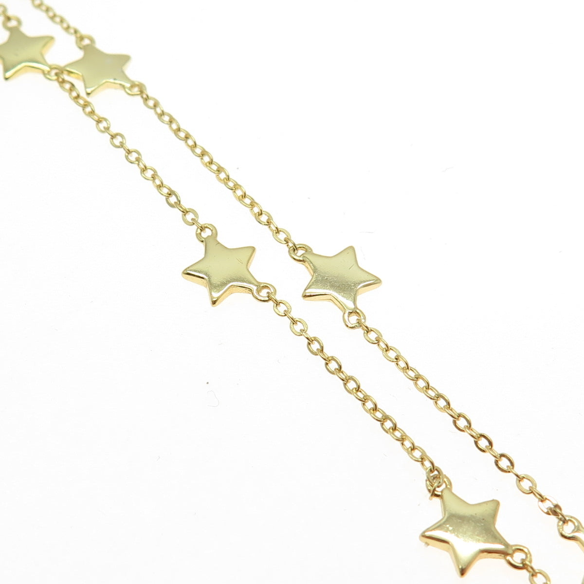 925 Sterling Silver Gold Plated Star Station Cable Link Anklet / Bracelet 10"