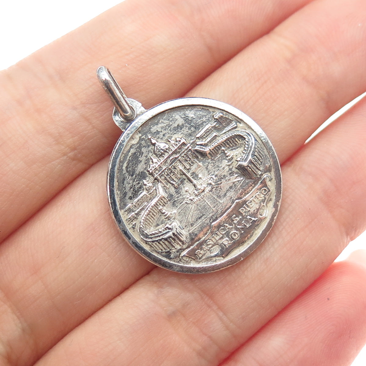 800 Silver Vintage Italy Pope Paul VI St Peter's Basilica Oxidized Charm Pendant