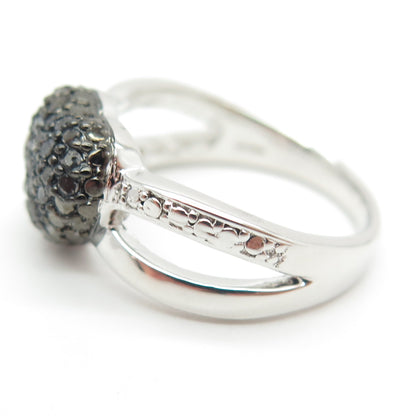 925 Sterling Silver Real Round-Cut Black Diamond Heart Ring Size 7.75