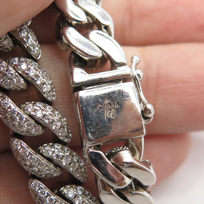 925 Sterling Silver White C Z Curb Link Bracelet 7"
