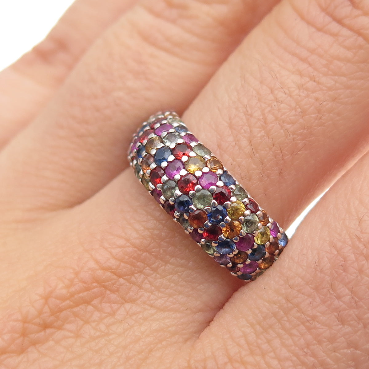 EFFY 925 Sterling Silver Real Round-Cut Multi-Color Sapphire Ring Size 9.25