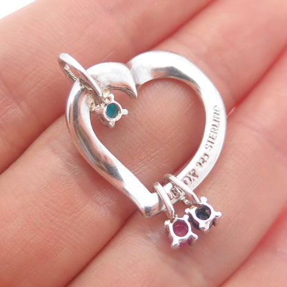 LENOX 925 Sterling Silver Vintage Real Ruby Sapphire & Turquoise Heart Pendant