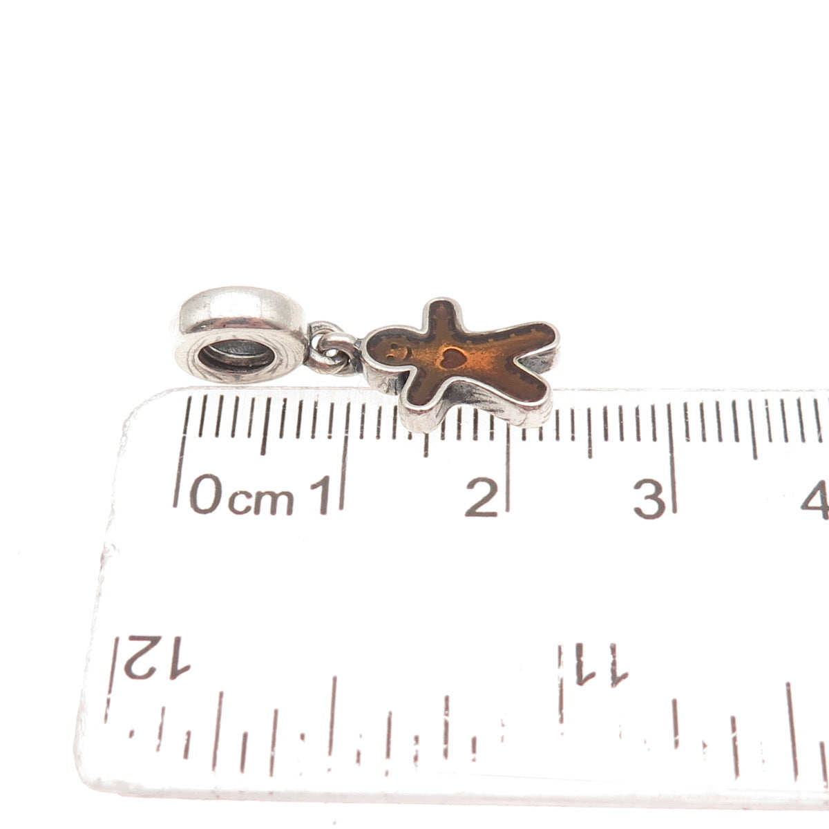 PANDORA 925 Sterling Silver Enamel Gingerbread Man Slide Dangle Charm