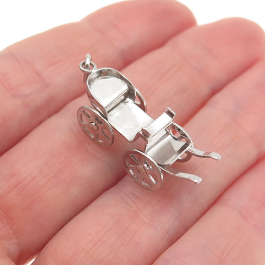 925 Sterling Silver Antique Art Deco Carriage Movable 3D Mini Charm Pendant