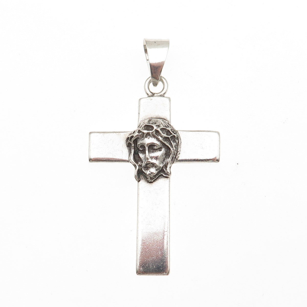 925 Sterling Silver Vintage Mexico Jesus Cross Oxidized Pendant