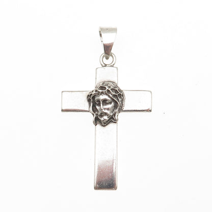 925 Sterling Silver Vintage Mexico Jesus Cross Oxidized Pendant