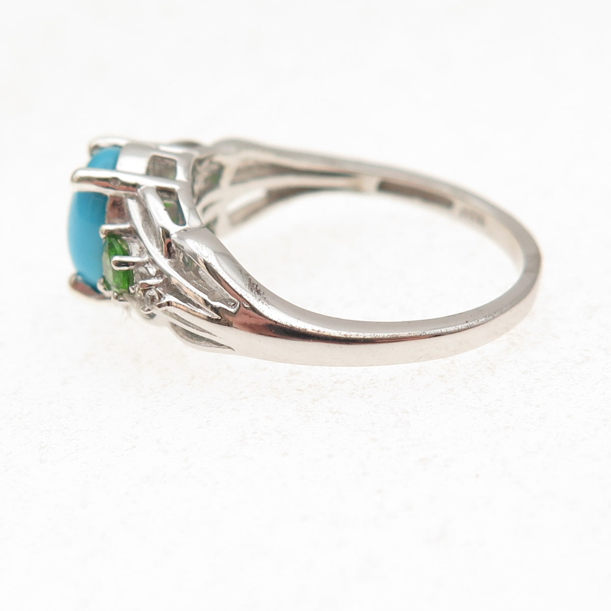 Chuck Clemency 925 Sterling Silver Real Turquoise Topaz & Peridot Ring Size 7