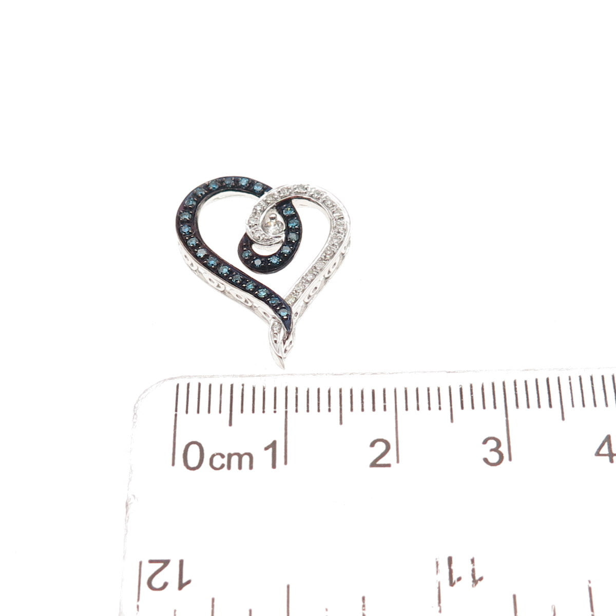 925 Sterling Silver Real Blue & White Diamond Heart Mini Slide Charm Pendant