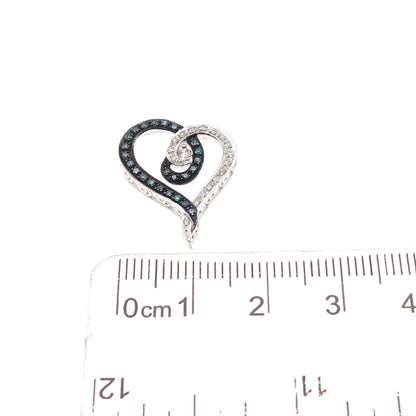 925 Sterling Silver Real Blue & White Diamond Heart Mini Slide Charm Pendant