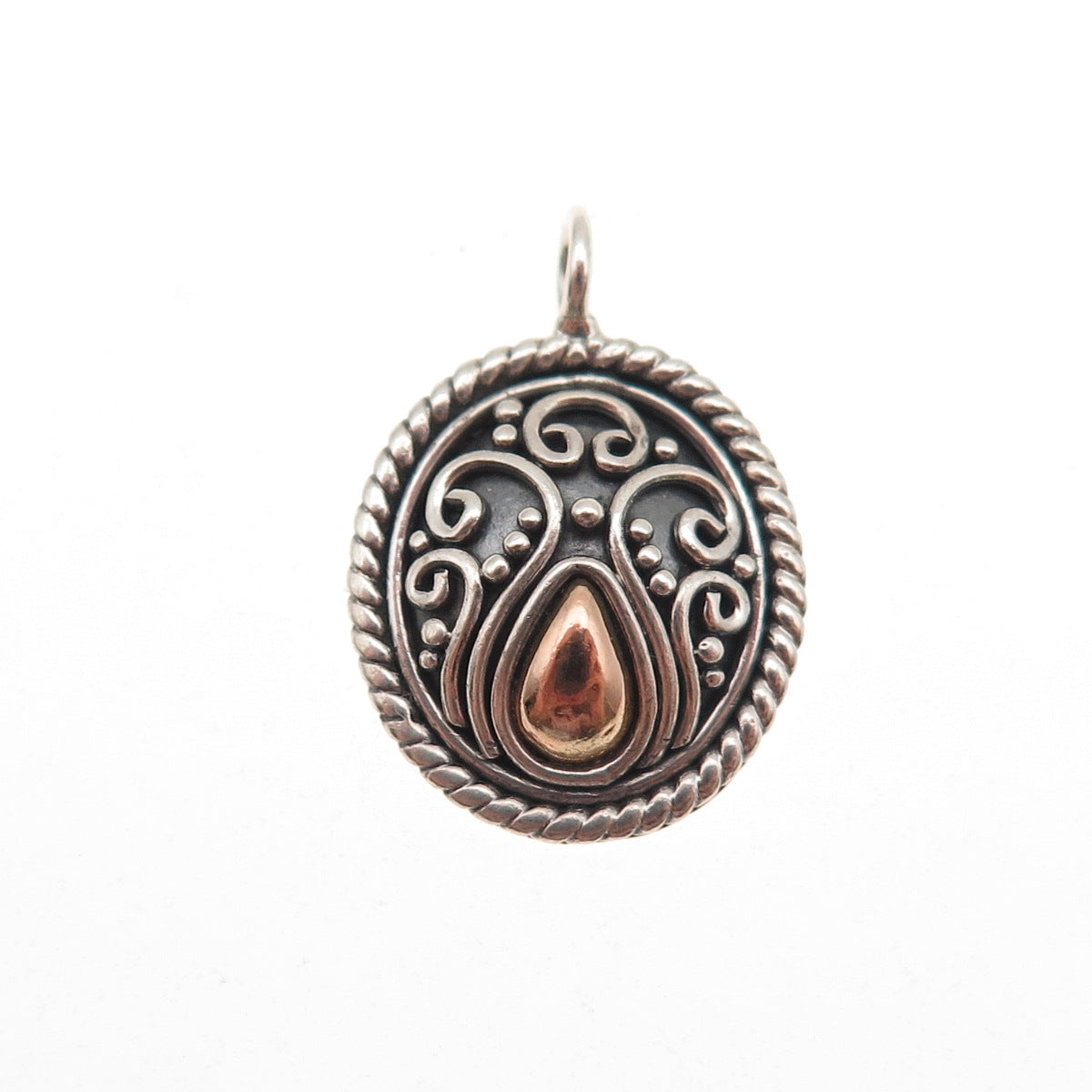 Suarti Bali 925 Sterling Silver 18K Gold Vintage Floral Scroll Charm Pendant