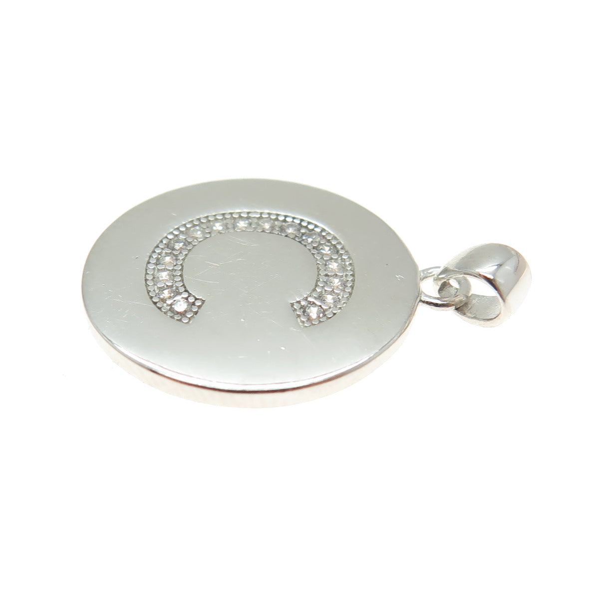 925 Sterling Silver Round-Cut C Z Letter "C" Initial Minimalist Charm Pendant
