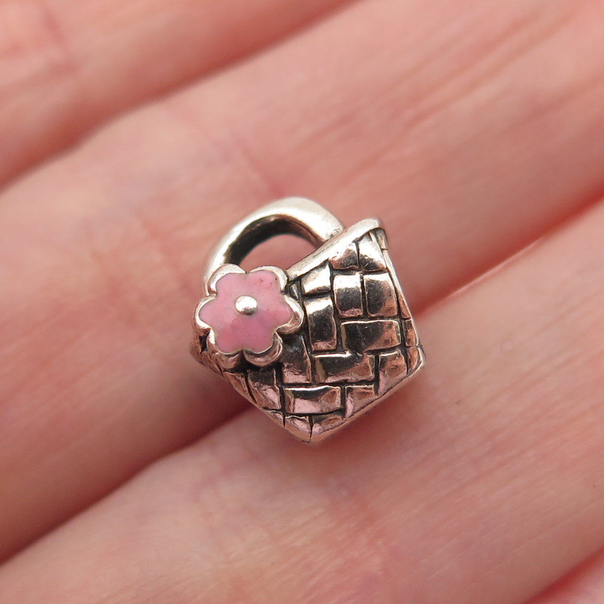CHAMILIA 925 Sterling Silver Pink Enamel Beach Basket Slide Bead Charm