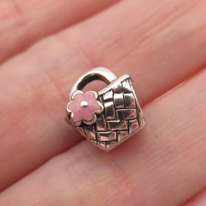 CHAMILIA 925 Sterling Silver Pink Enamel Beach Basket Slide Bead Charm