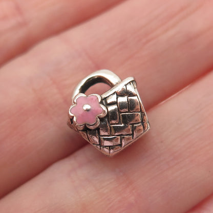 CHAMILIA 925 Sterling Silver Pink Enamel Beach Basket Slide Bead Charm