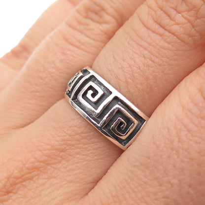 925 Sterling Silver Vintage Greek Maze Oxidized Band Ring Size 7.25