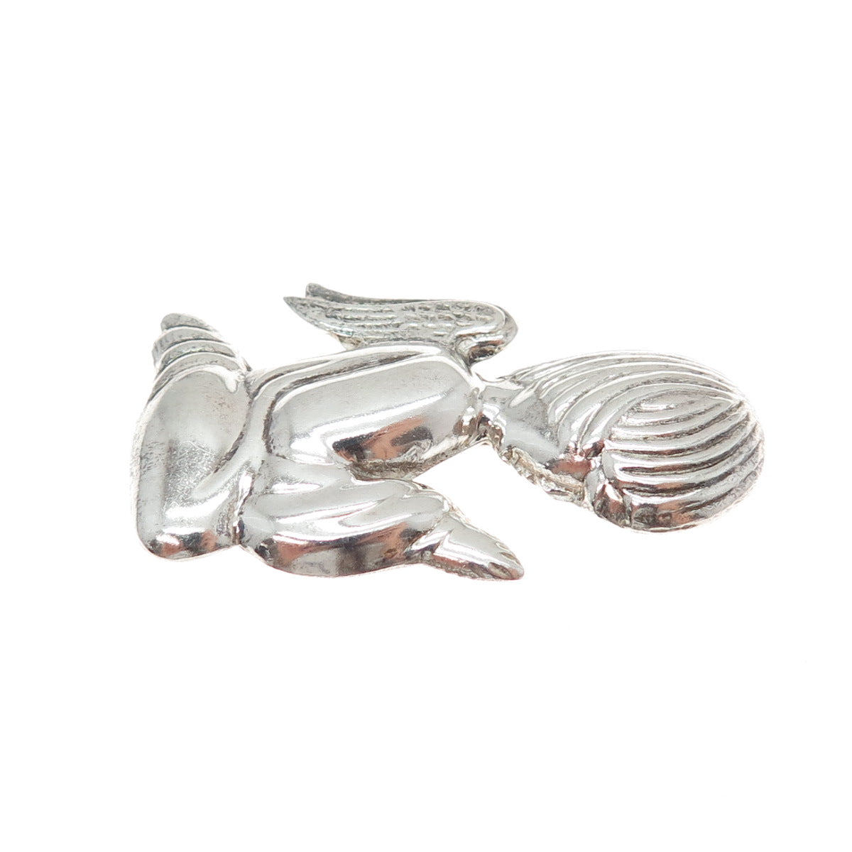 925 Sterling Silver Vintage Praying Angel Oxidized Pin Brooch / Pendant