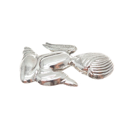 925 Sterling Silver Vintage Praying Angel Oxidized Pin Brooch / Pendant