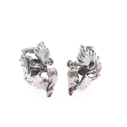 925 Sterling Silver Vintage Calla Lily Flower Oxidized Screw Back Earrings