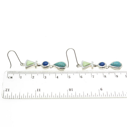 WHITNEY KELLY 925 Sterling Silver Vintage Real Turquoise & Lapis Lazuli Earrings