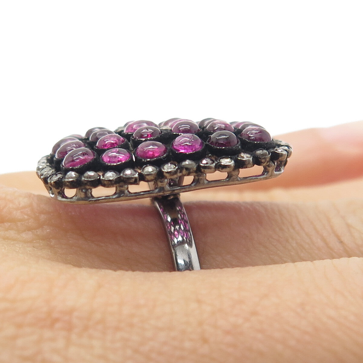 925 Sterling Silver Black Rhodium Real Diamond & Tourmaline Ring Size 7.5