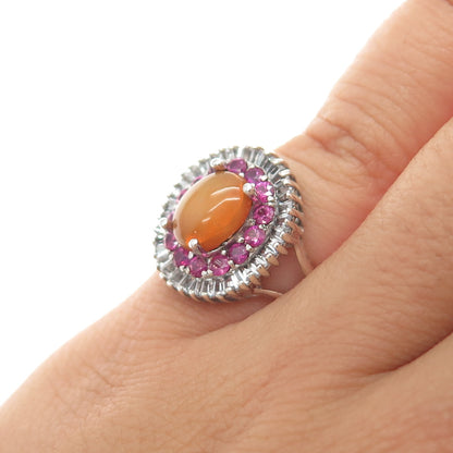 925 Sterling Silver Vintage Real Opal Ruby & White Topaz Ring Size 5