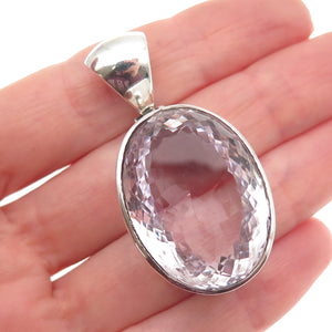 925 Sterling Silver Vintage Real Oval-Cut Amethyst Pendant