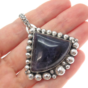KATHERINE LINCOLN 925 Sterling Silver Vintage Real Amethyst Beaded Charm Pendant