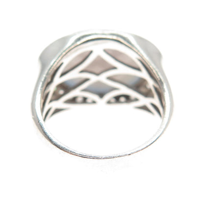 925 Sterling Silver Vintage Real Oval-Cut Lavender Jade Gem & C Z Ring Size 7.25