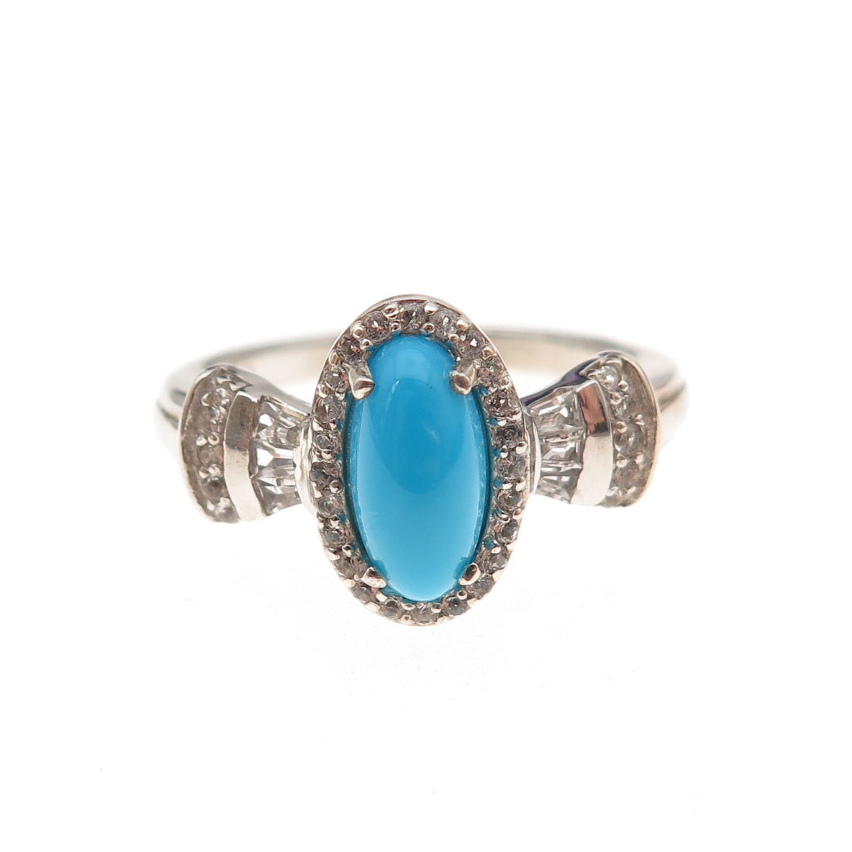 Chuck Clemency 925 Sterling Silver Real Turquoise & White Topaz Ring Size 8