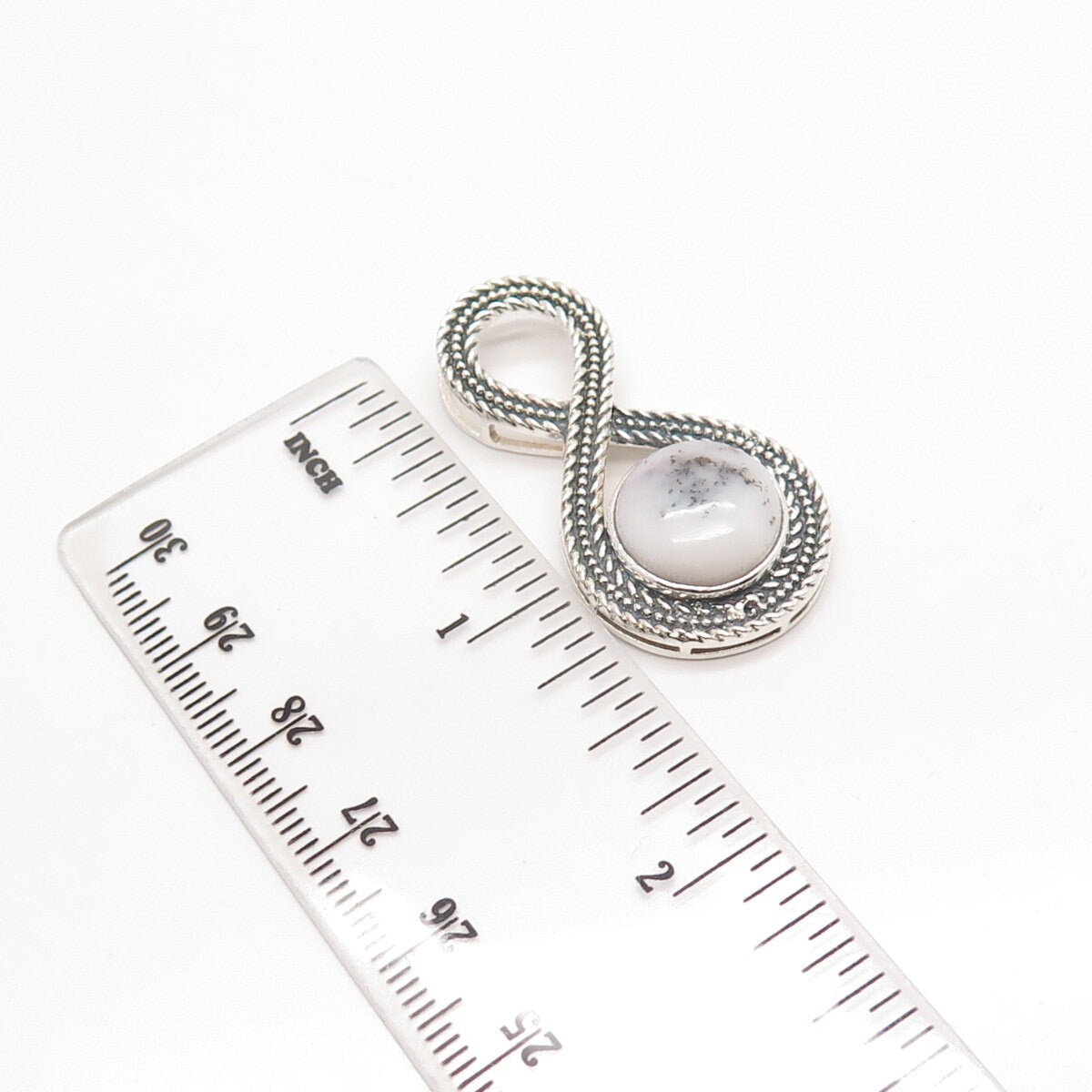 925 Sterling Silver Vintage Real Agate Gem Figure 8 / Infinity Slide Pendant