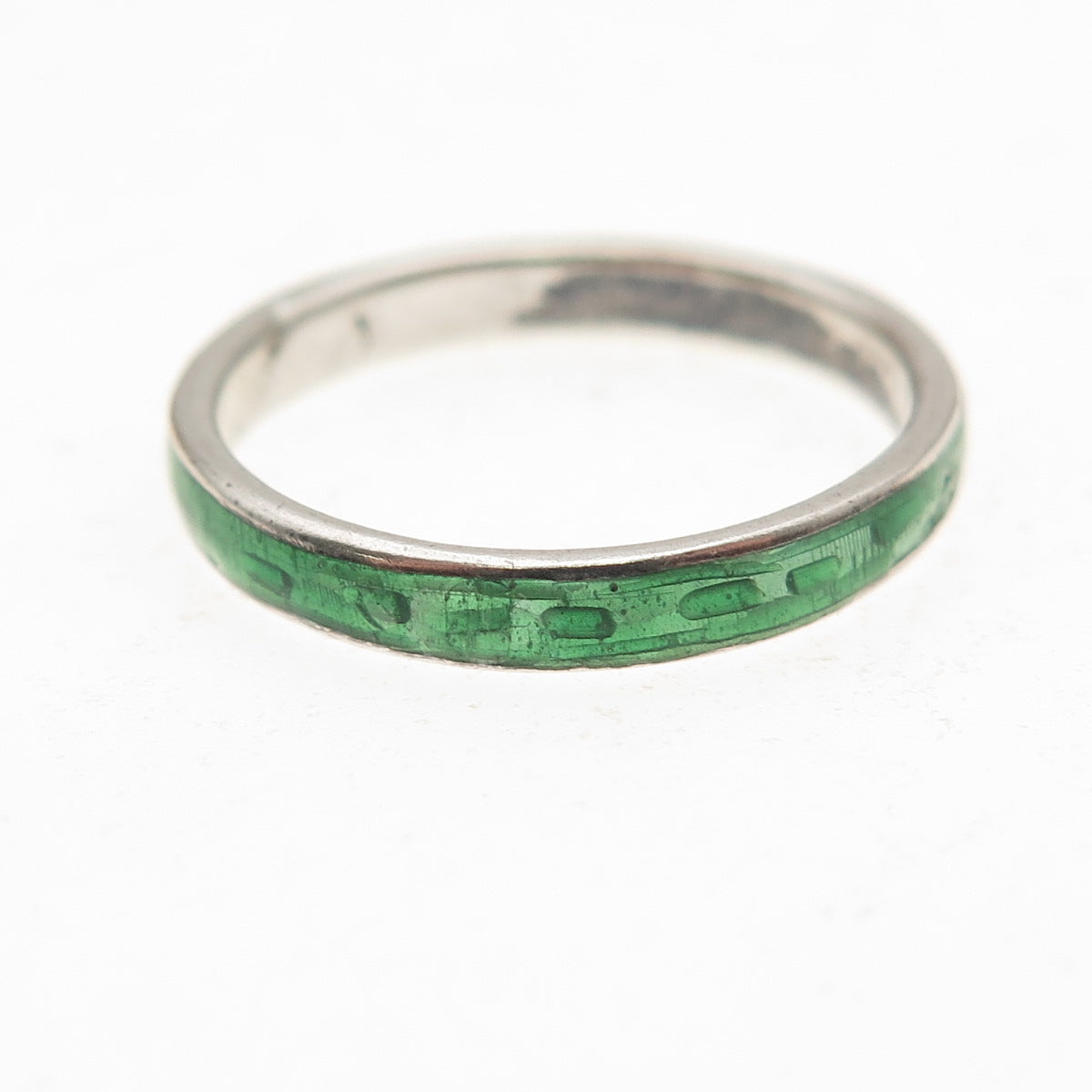 925 Sterling Silver Vintage Enamel Oxidized Band Ring Size 7.5