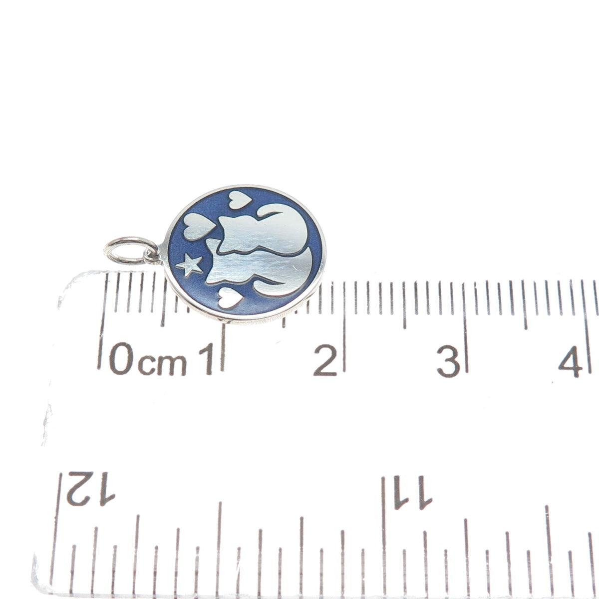 925 Sterling Silver Purple Enamel Cat Couple Heart Minimalist Charm Pendant