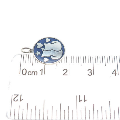 925 Sterling Silver Purple Enamel Cat Couple Heart Minimalist Charm Pendant