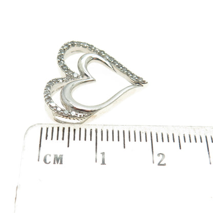SUN 925 Sterling Silver Real Round-Cut Diamond Double Heart Slide Pendant