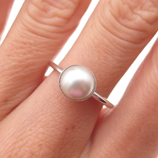 Pandora 925 Sterling Silver Faux Pearl Poetic Droplet Ring Size 7