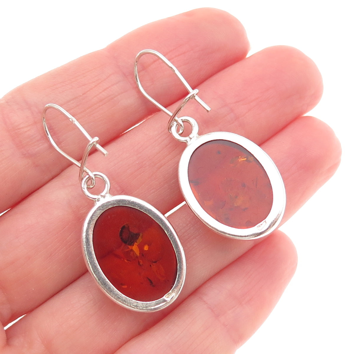 925 Sterling Silver Vintage Real Amber Dangle Earrings