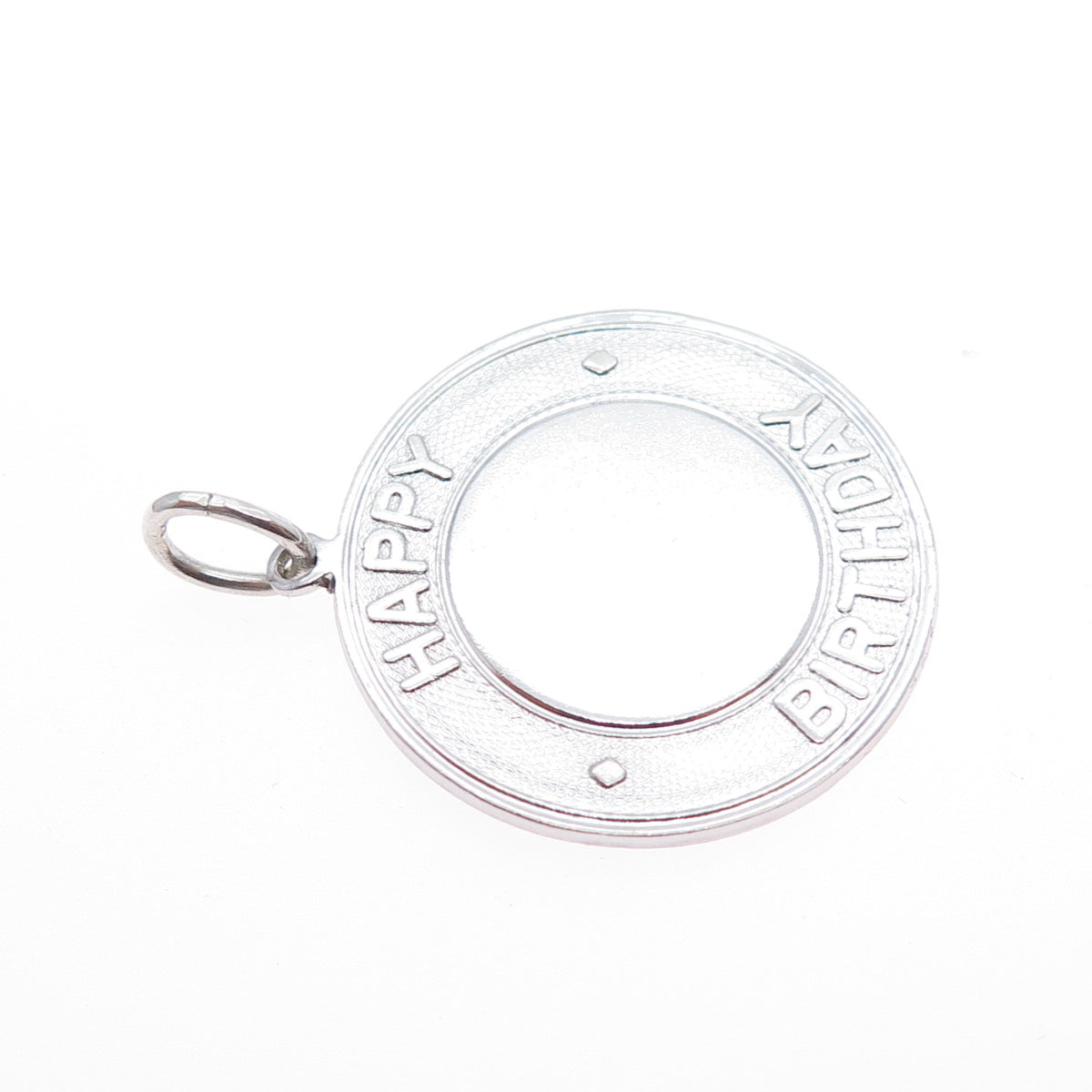 ELCO 925 Sterling Silver Vintage Happy Birthday Round Tag Charm Pendant