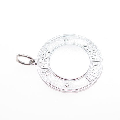ELCO 925 Sterling Silver Vintage Happy Birthday Round Tag Charm Pendant