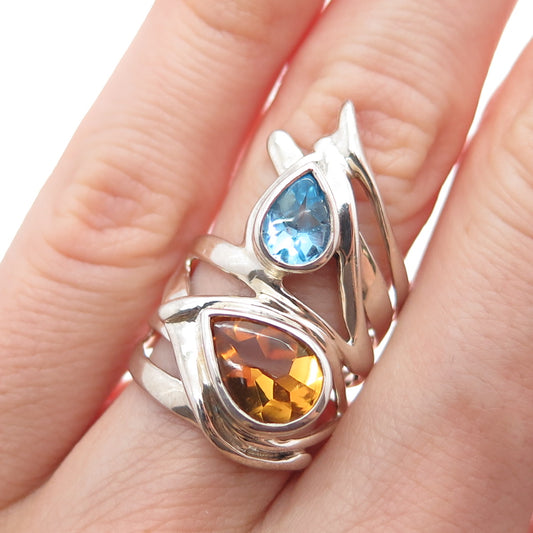 HAGIT GORALI 925 Sterling Silver Vintage Topaz & Citrine Modernist Ring Size 6.5