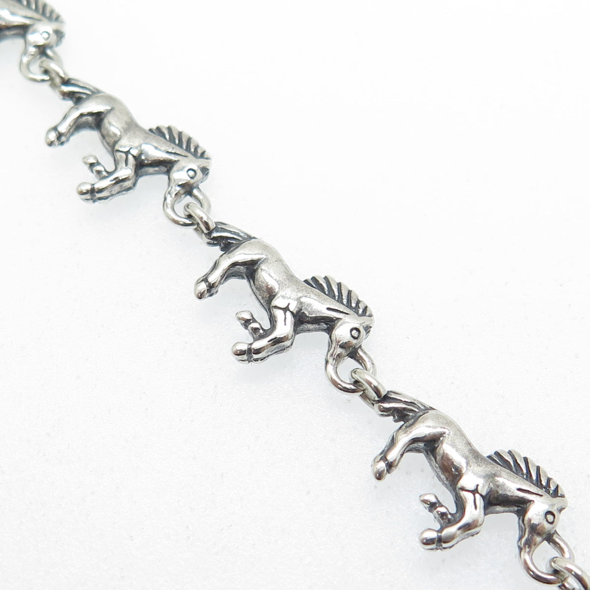 925 Sterling Silver Vintage Horse Link Oxidized Bracelet 7.5"