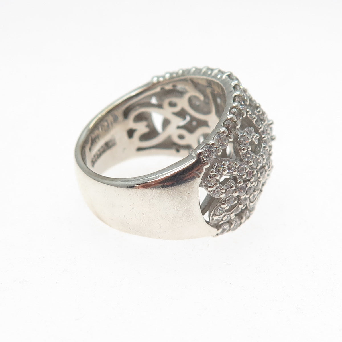925 Sterling Silver Round-Cut C Z Ornate Ring Size 7.25