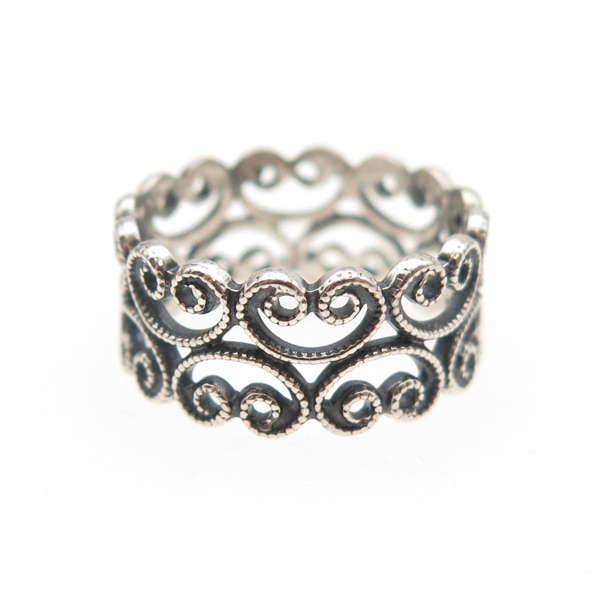 925 Sterling Silver Antique Art Deco Ornate Heart Oxidized Band Ring Size 5.25