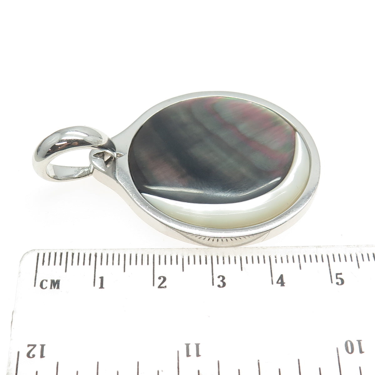 925 Sterling Silver Real Abalone Shell & MOP Modernist Pendant