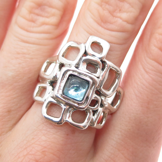 HAGIT GORALI 925 Sterling Silver Vintage Real Blue Spinel Modernist Ring Size 10