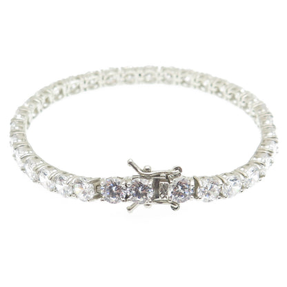 925 Sterling Silver Round-Cut Shaped C Z Sparkle Tennis Link Bracelet 6.75"