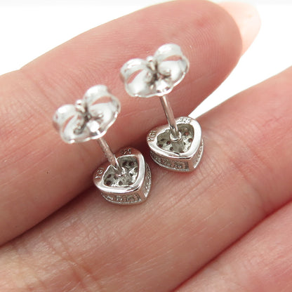925 Sterling Silver Round-Cut C Z Sparkle Heart Stud Earrings