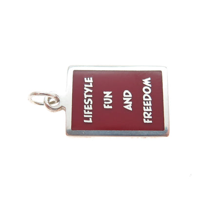 925 Sterling Silver Red Enamel Lifestyle Fun & Freedom Minimalist Charm Pendant